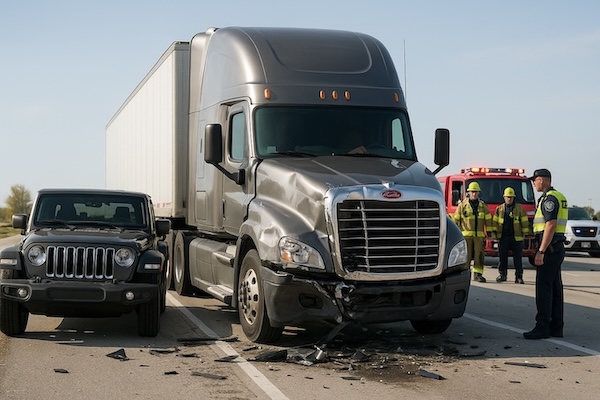 Commercial vehicle accident scene that triggers FMCSA compliance review