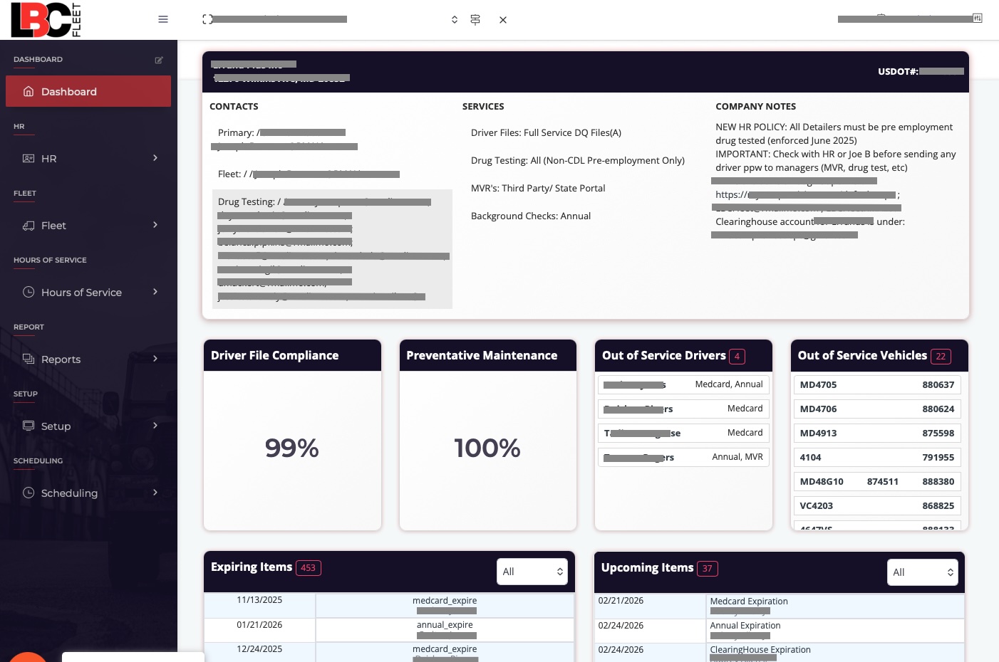 LBC Fleet DQ file software dashboard showing audit-ready compliance status