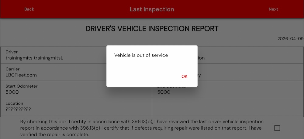 Passenger carrier driver completing a DVIR inspection