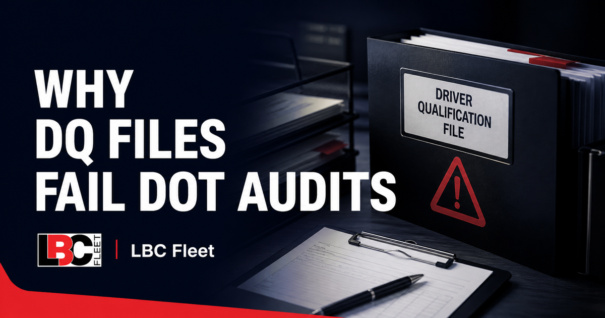 Driver qualification file audit warning graphic showing why DQ files fail DOT audits
