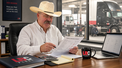Fleet repair estimate with red flags circled — labor hours and parts pricing under review