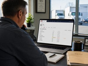 Fleet compliance manager reaching for the phone after software flags an expiring driver document