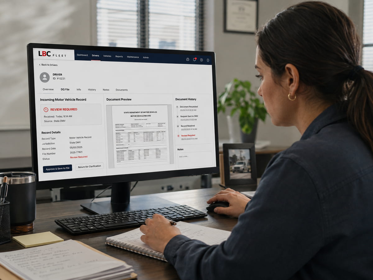 Compliance specialist reviewing an incoming MVR before it is added to the driver qualification file
